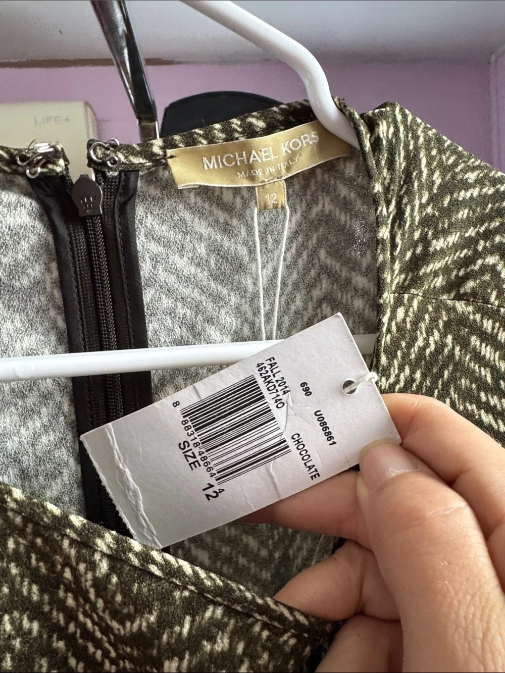 Michael Kors NWT Made In Italy Chocolate Printed Dress Size 12  high end luxury